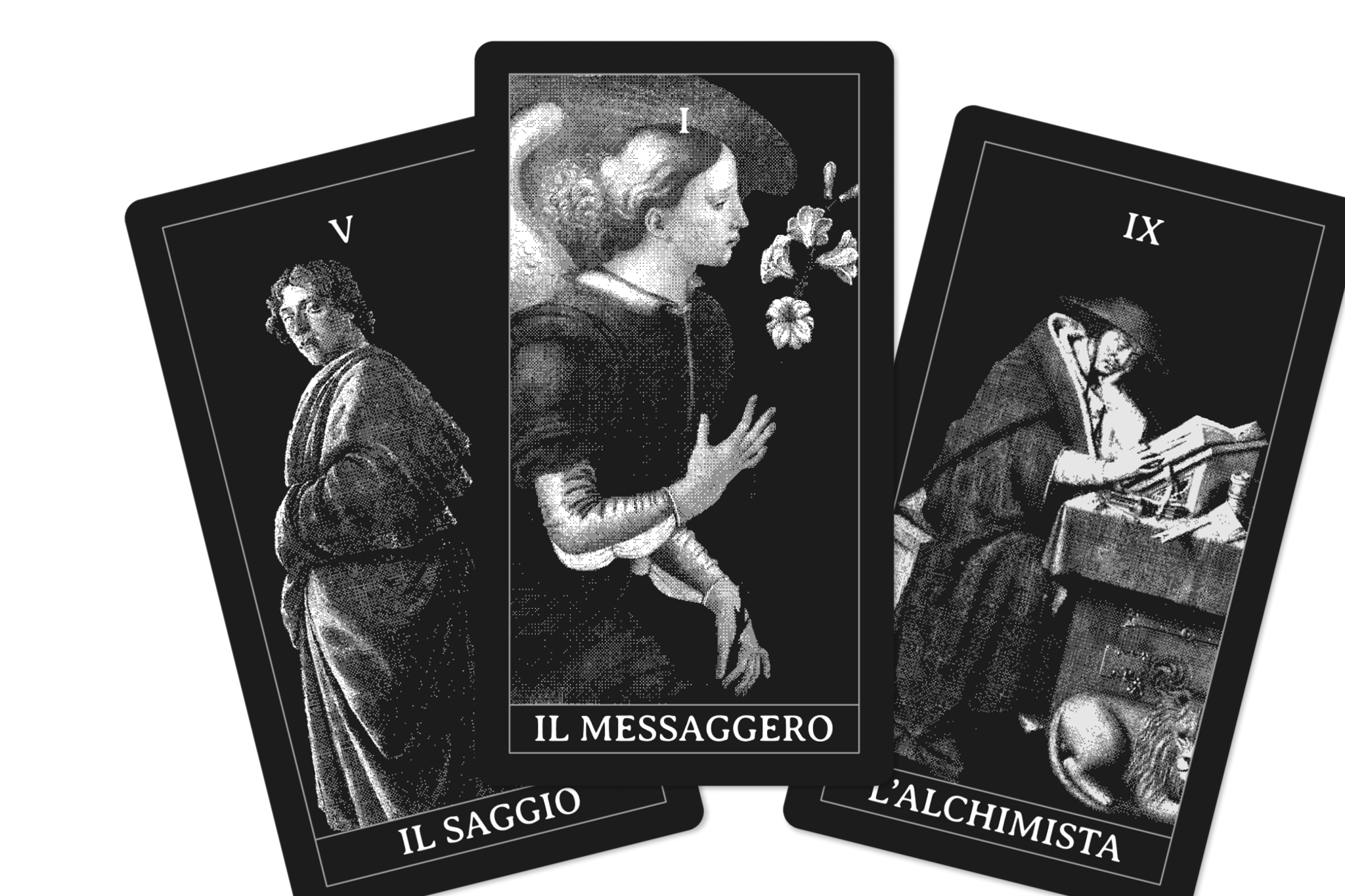 Tre carte degli archetipi a ventaglio: il saggio, il messaggero e l'alchimista