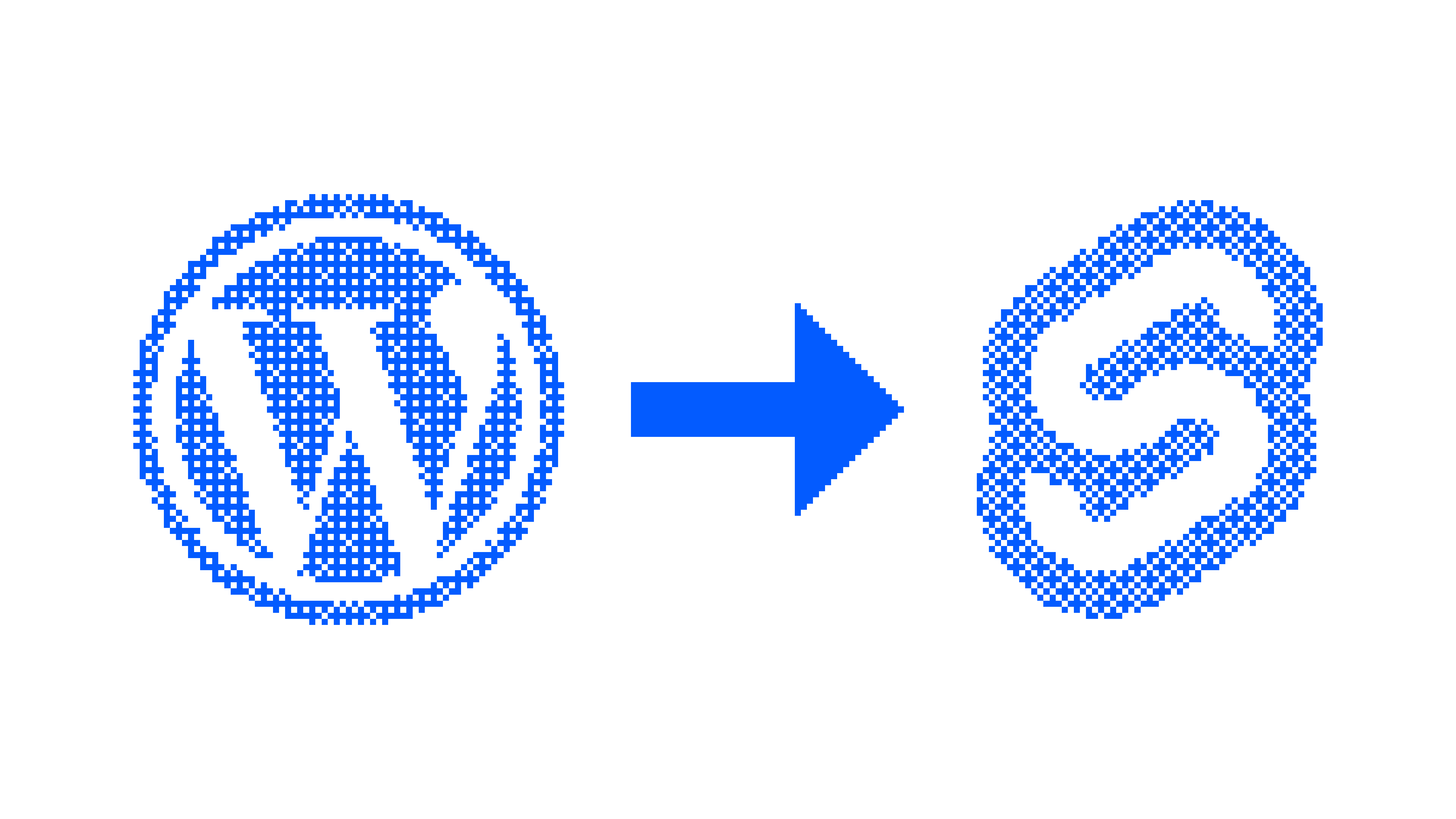 I loghi di WordPress e Svelte a dithering, uniti da una freccia che indica la migrazione